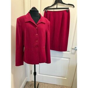 Kasper A.S.L. Skirt Suit Set Womens Size 8 raspberry  Blazer Pencil